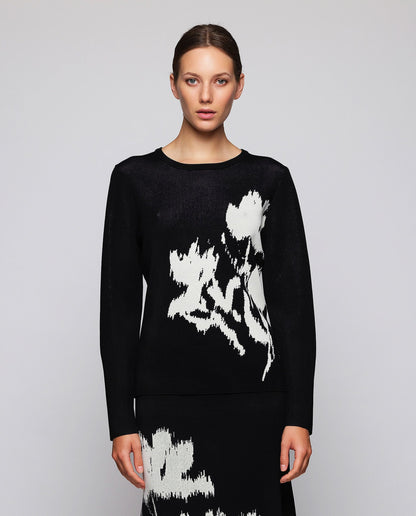 Jersey negro jacquard floral Sweaters Mirto 
