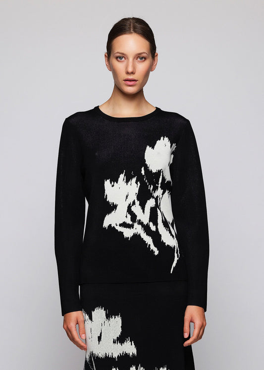 Jersey negro jacquard floral Sweaters Mirto 