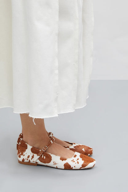 Julieta Mary Janes in Cow Print Calf Hair Mary Jane AUGUSTA 