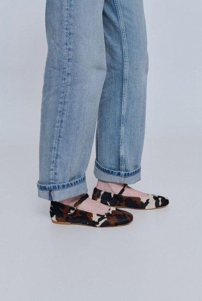 Julieta Mary Janes in Dark Cow Print Calf Hair Flat shoes AUGUSTA 