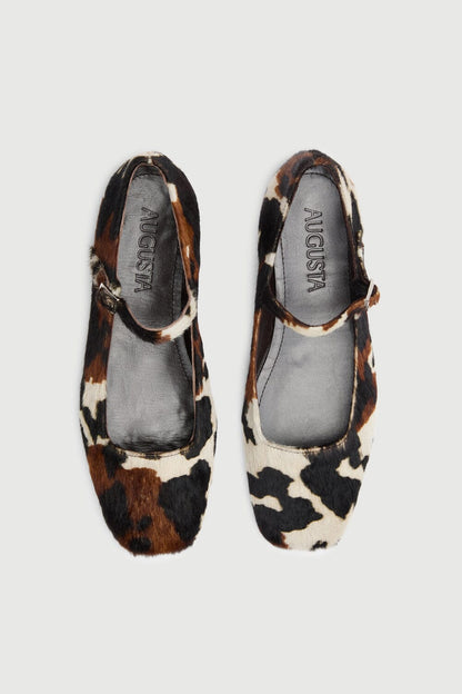 Julieta Mary Janes in Dark Cow Print Calf Hair Julieta AUGUSTA 