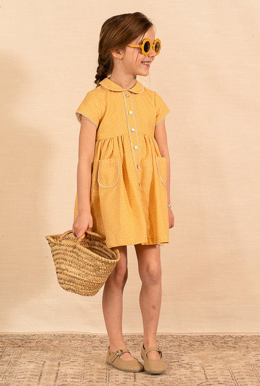 Kalamos Dress Curry Polka Dot Kids Clothing Amaia London 