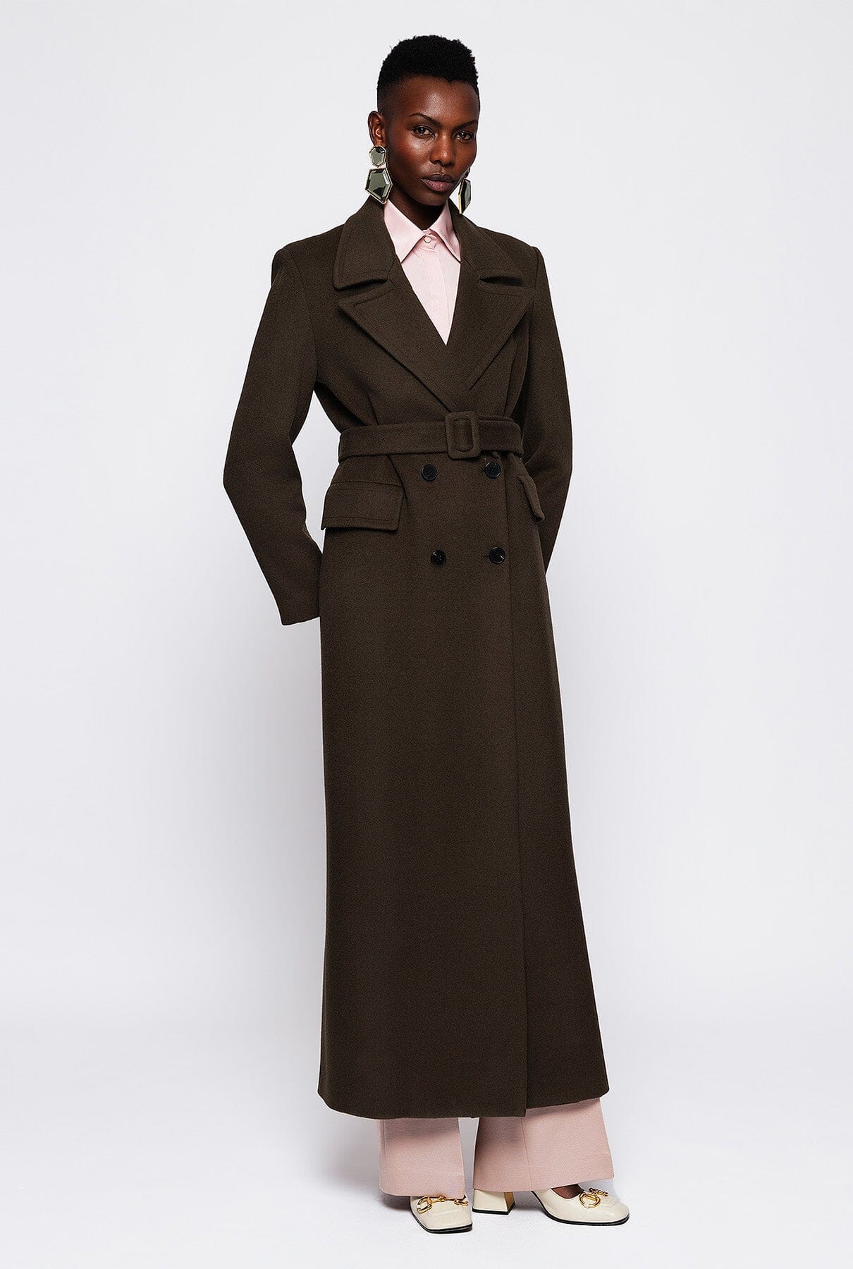 Khaki green wool & cashmere long coat Coats Mirto 