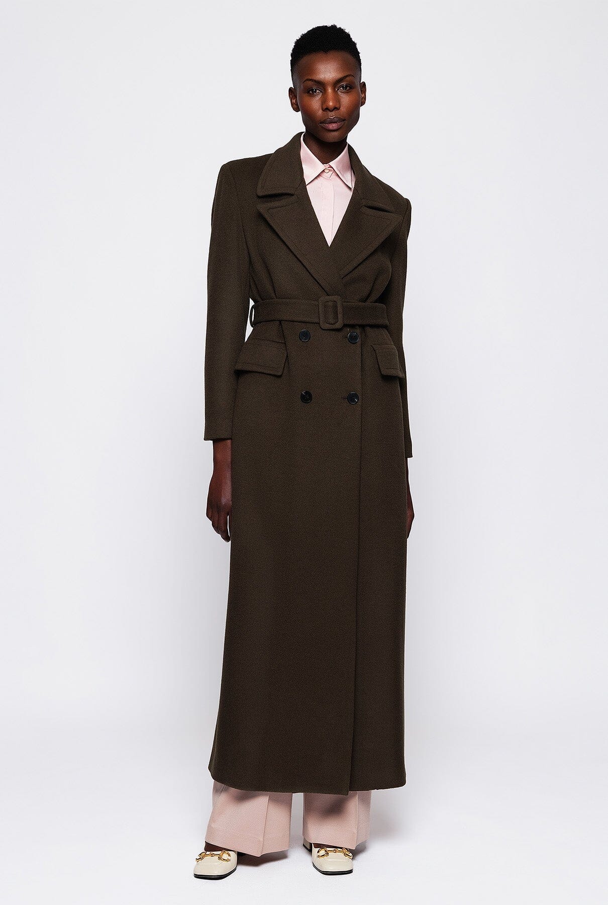 Khaki green wool & cashmere long coat Coats Mirto 