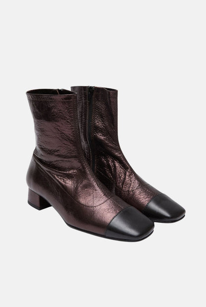 Laurie Ankle Boots in Chocolate-coloured Metallic Leather Booties AUGUSTA 