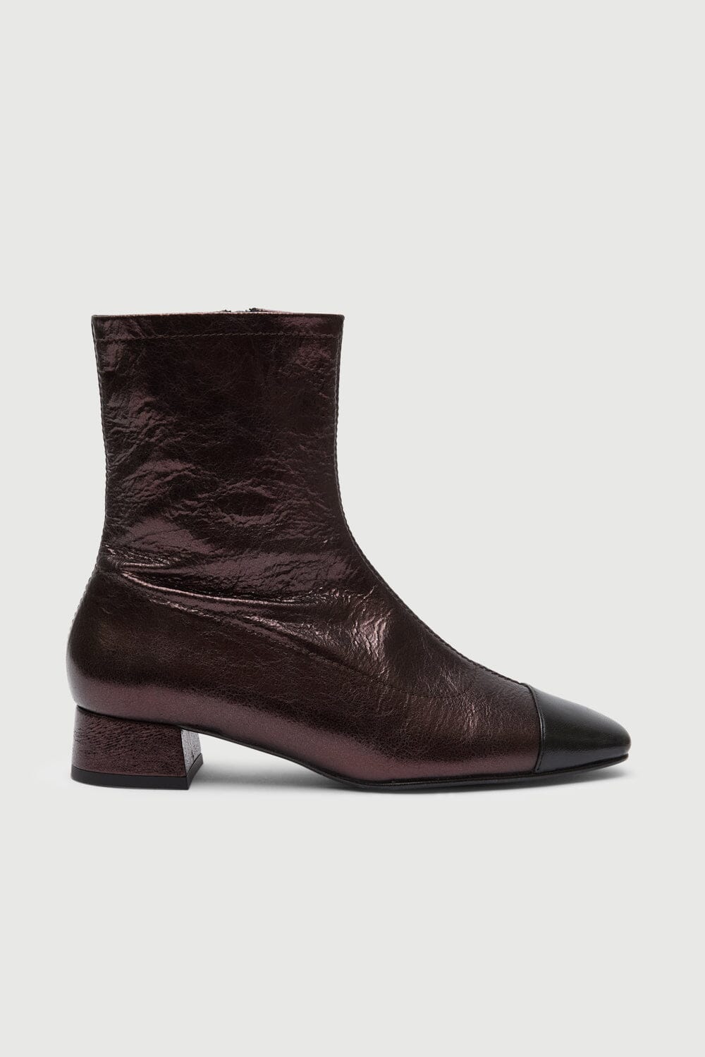 Laurie Ankle Boots in Chocolate-coloured Metallic Leather Booties AUGUSTA 