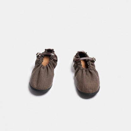 LEONORA MARRON TARTAN Flat Shoes Naguisa 