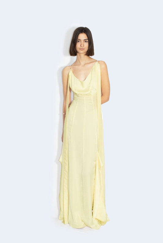 Light yellow long dress Dresses Habey Club 