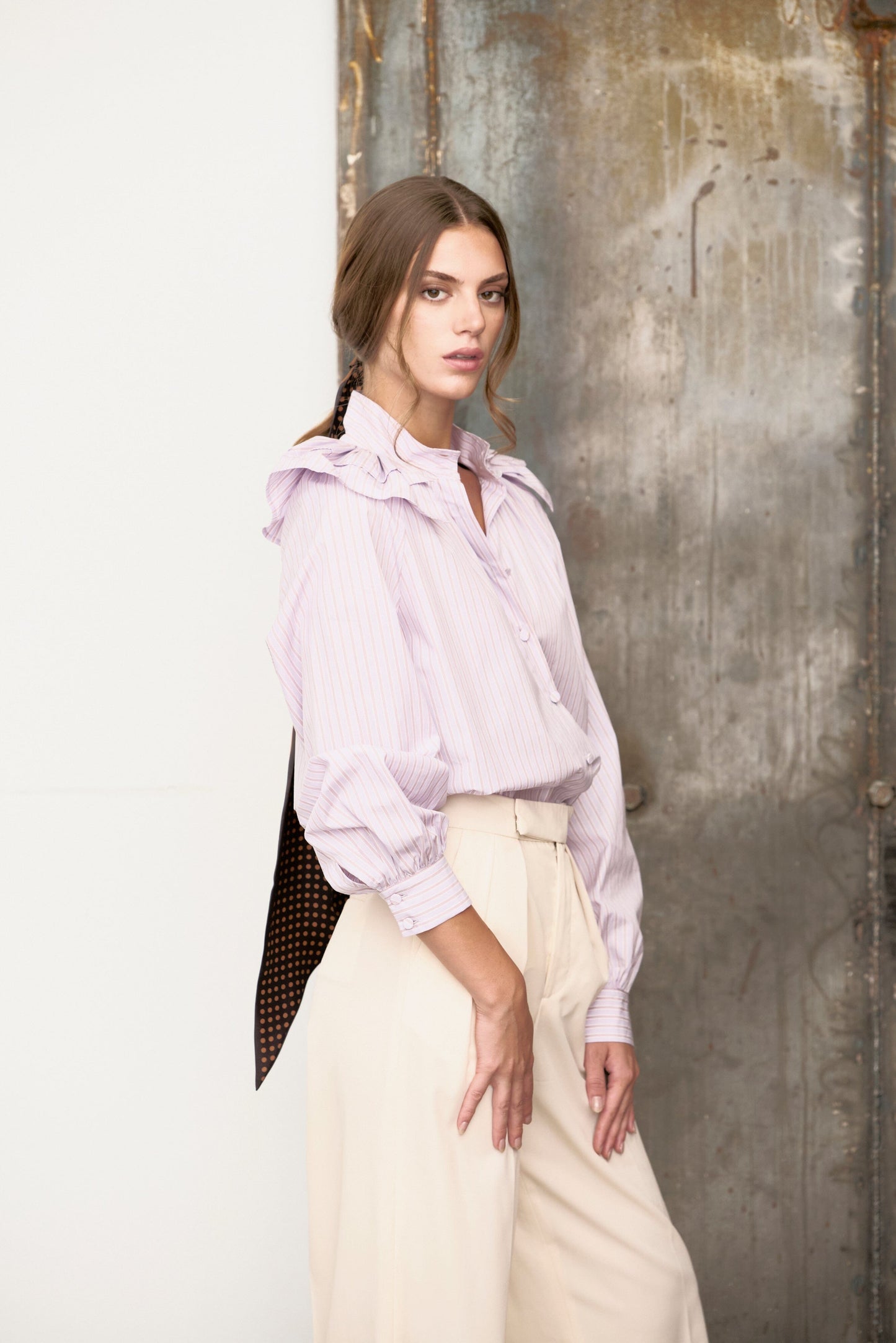 Lilac shirt with burgundy stripes Shirts & Blouses Mirto 