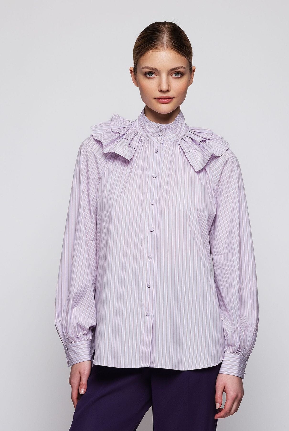 Lilac shirt with burgundy stripes Shirts & Blouses Mirto 