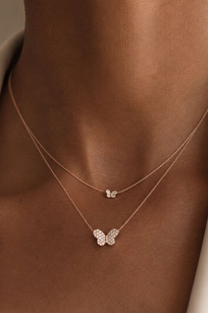 Mariposa Mini — Collar de oro rosa 18k con diamantes Necklaces Elena Carrera 