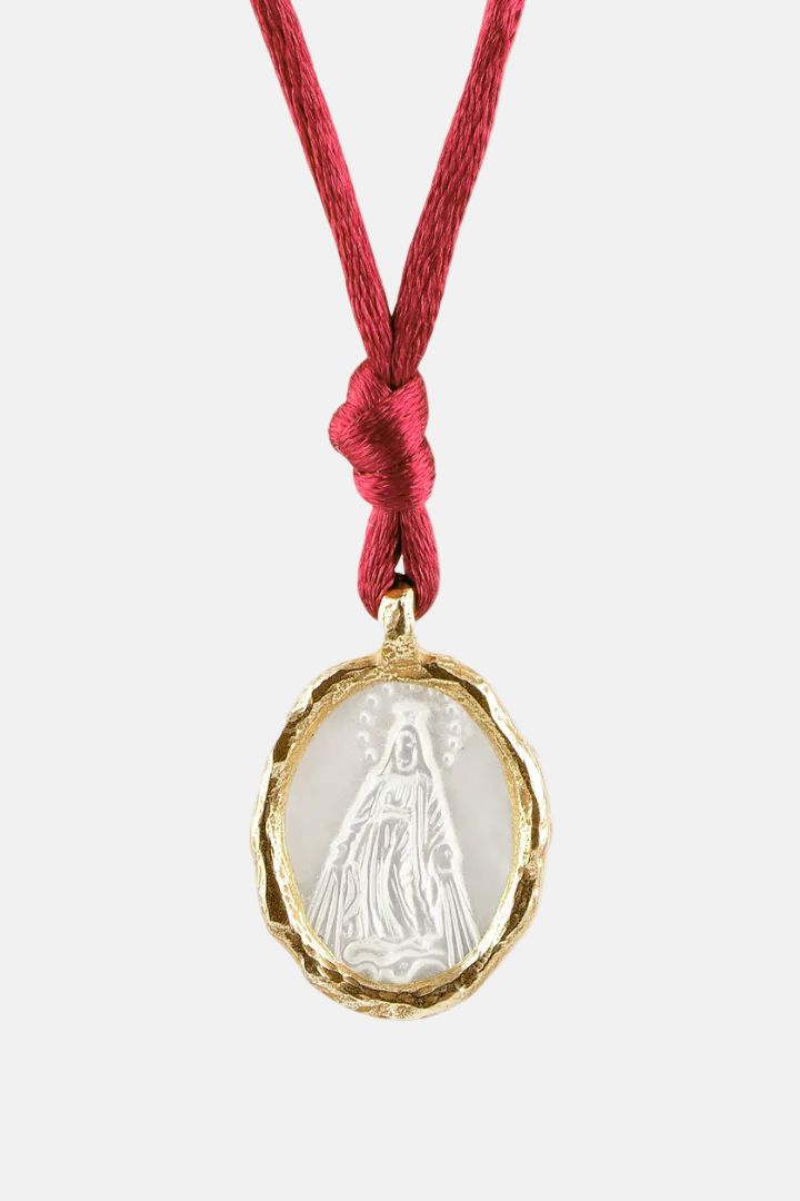 Medalla Fe Madreperla Virgen Milagrosa Baño de Oro Amarillo Necklaces Elena Carrera 