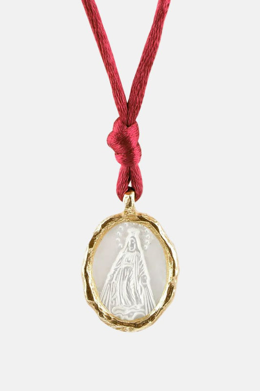 Medalla Fe Madreperla Virgen Milagrosa Baño de Oro Amarillo Necklaces Elena Carrera 
