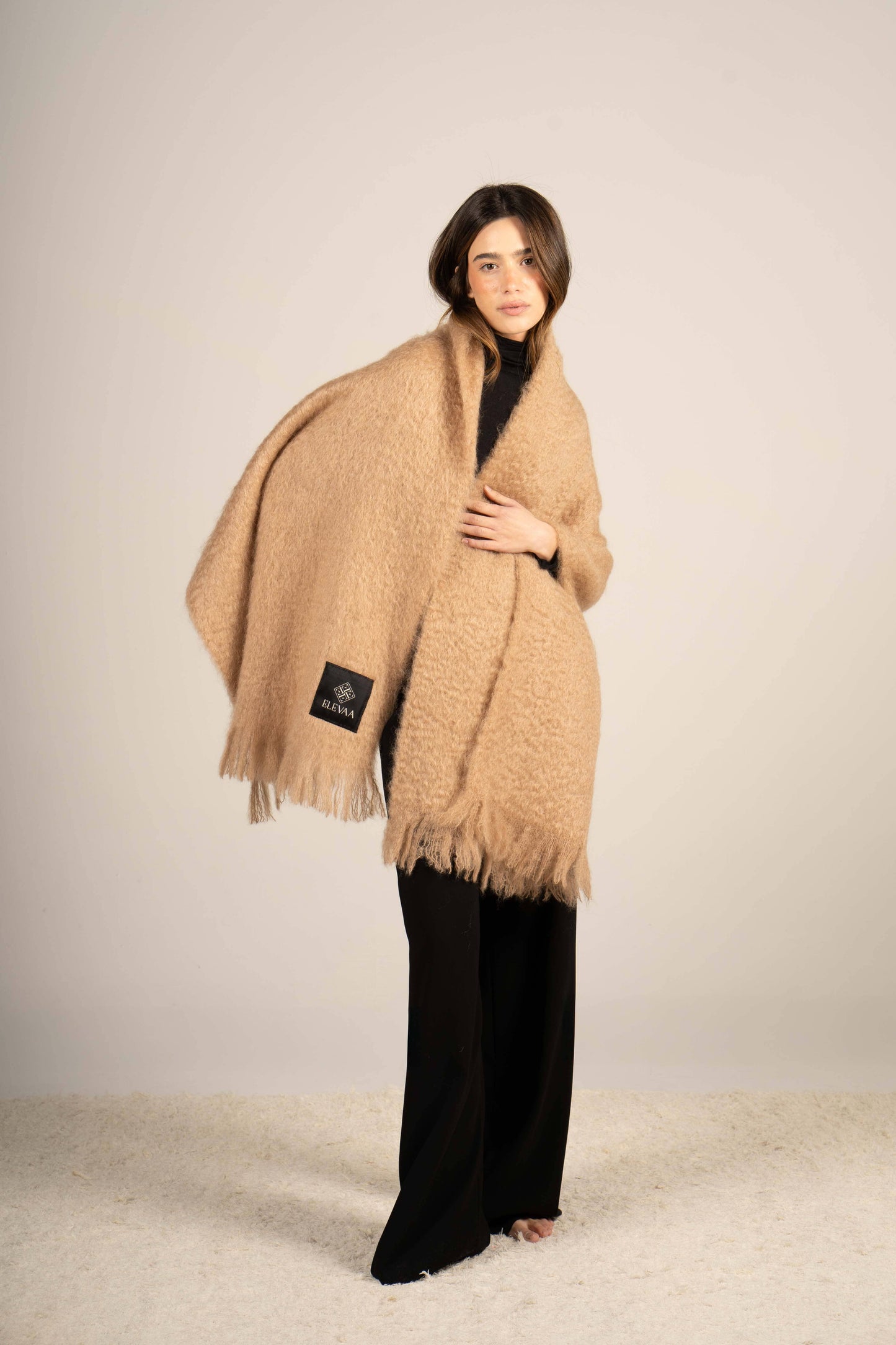 Mocha Mohair Shawl Foulards & Scarves ELEVAA 