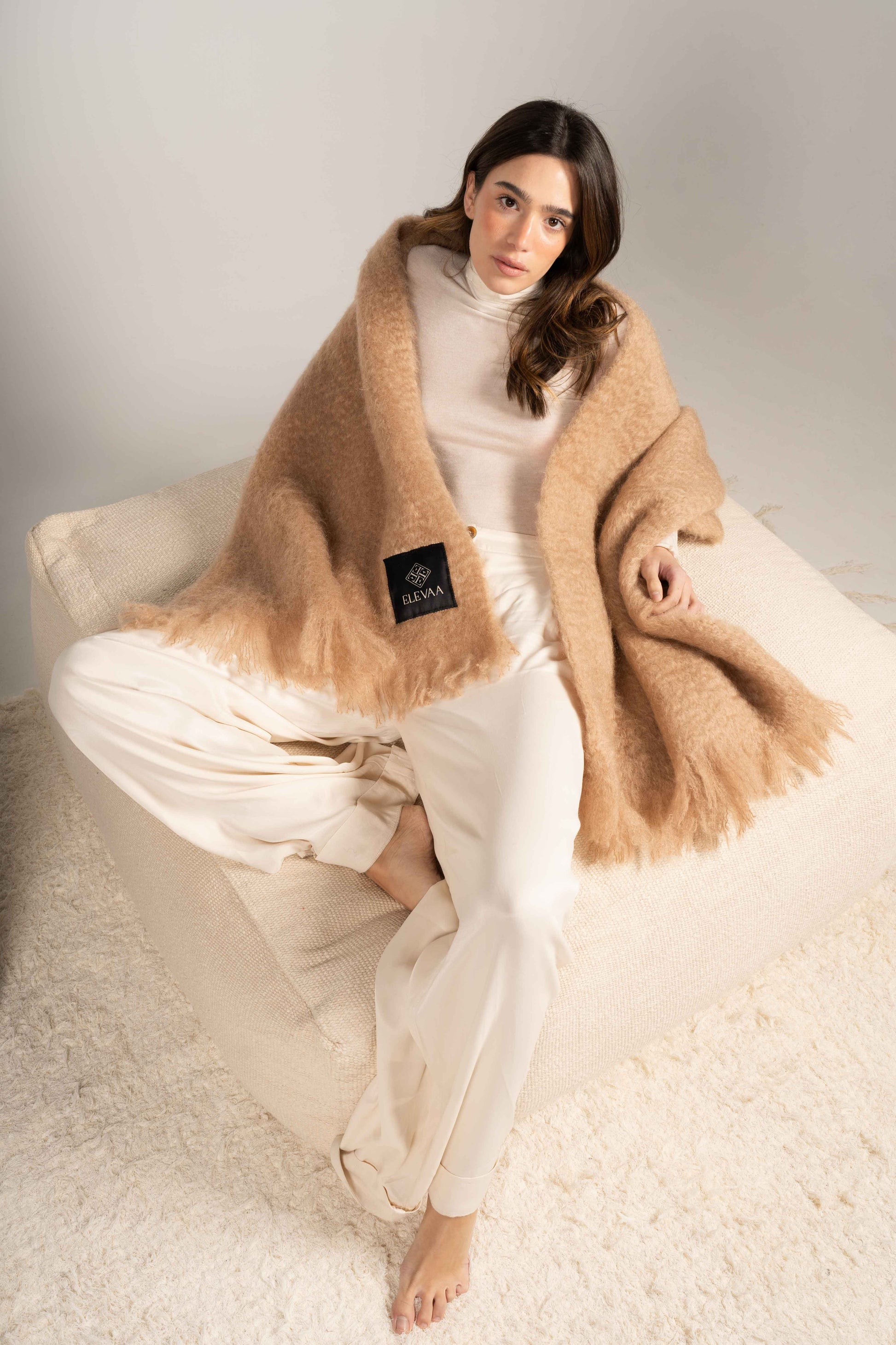 Mocha Mohair Shawl Foulards & Scarves ELEVAA 