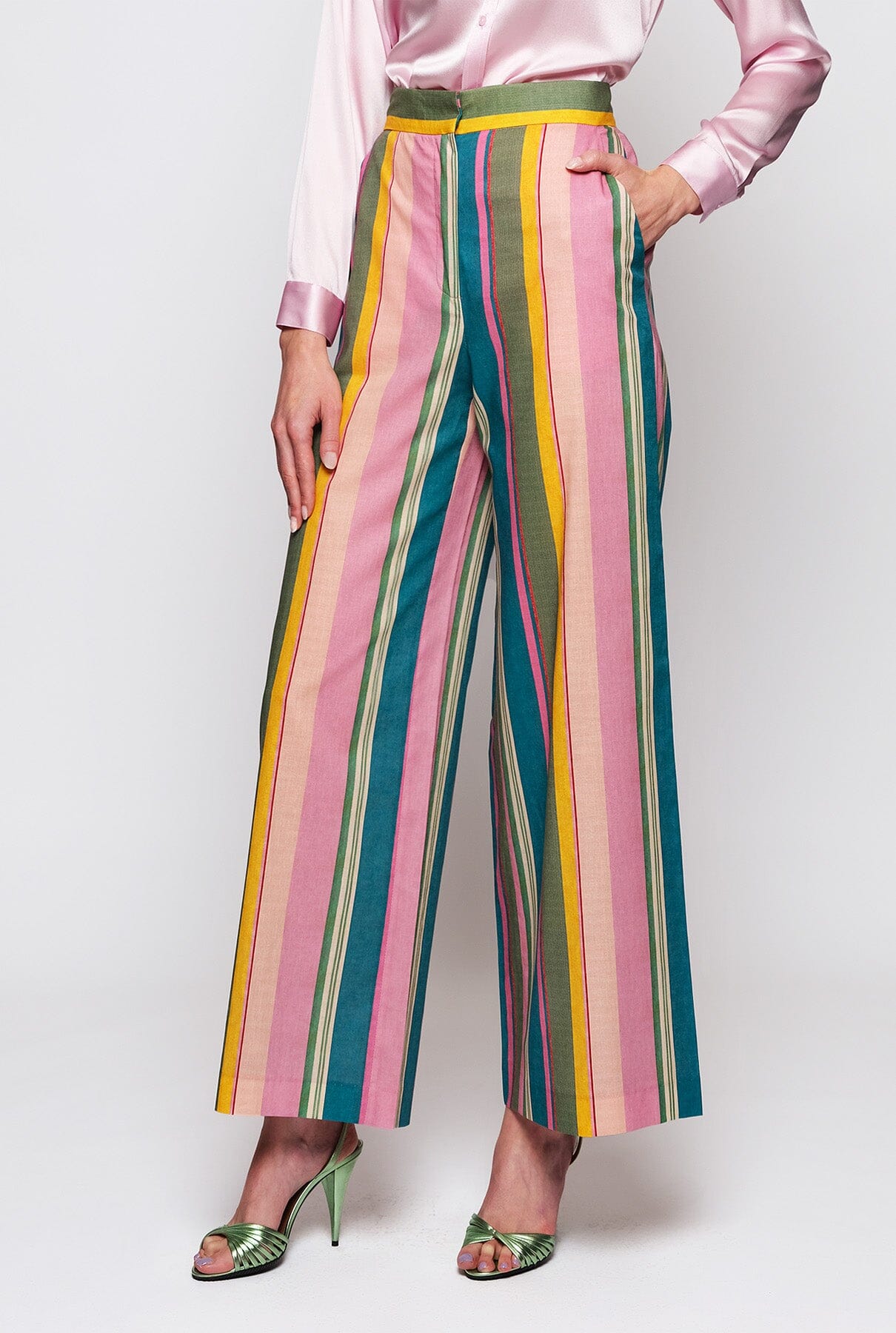 Multicolor cotton & linen striped trousers Trousers Mirto 