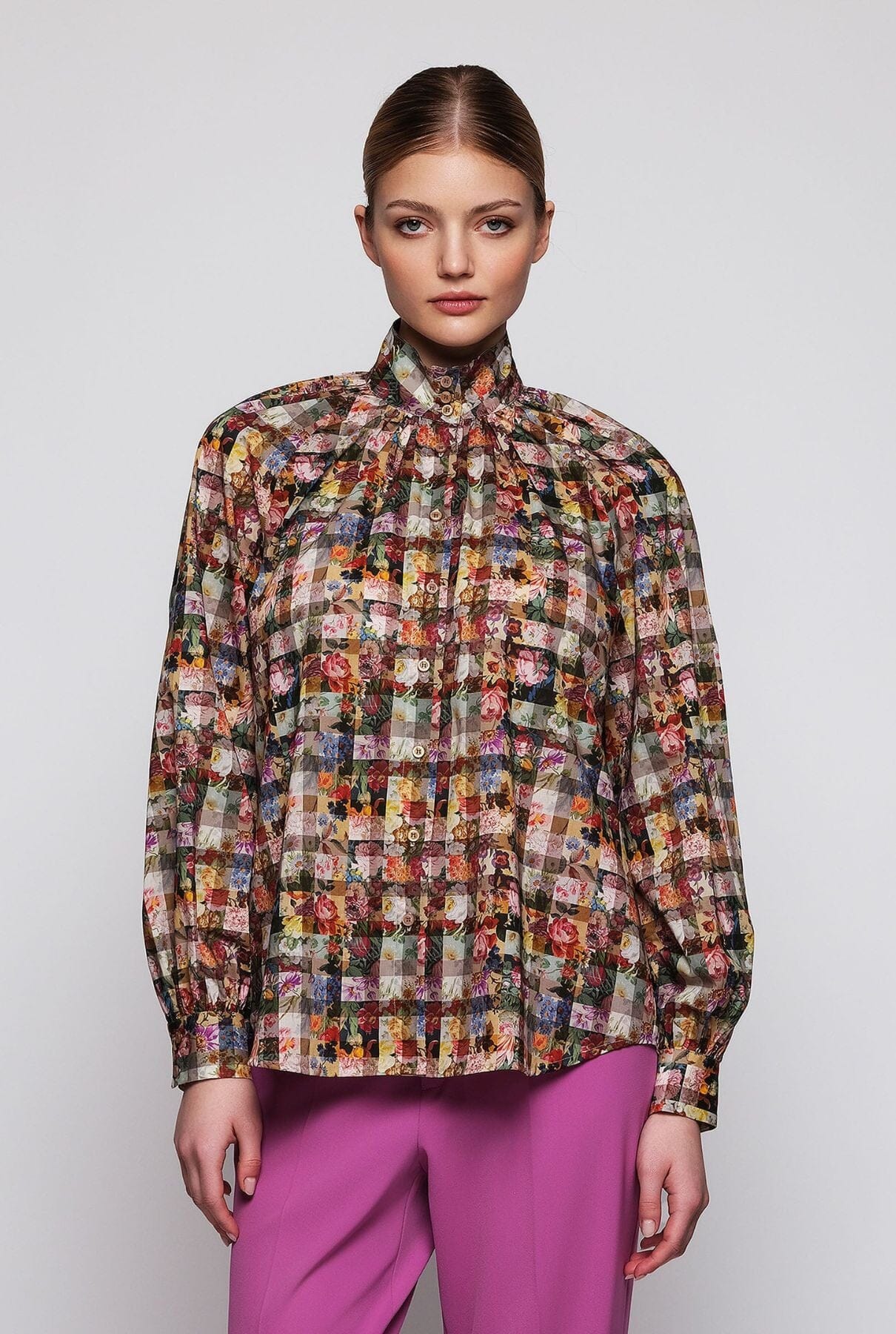 Multicolor floral cotton shirt Shirts & blouses Mirto 