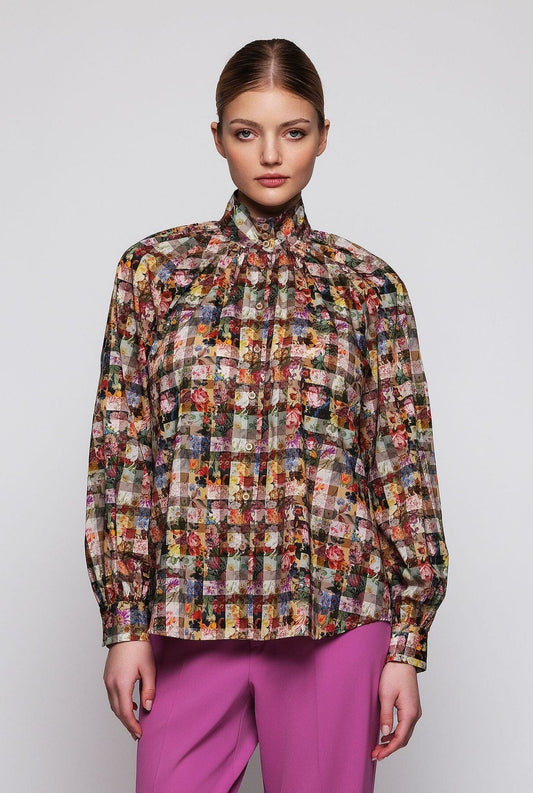 Multicolor floral cotton shirt Shirts & blouses Mirto 