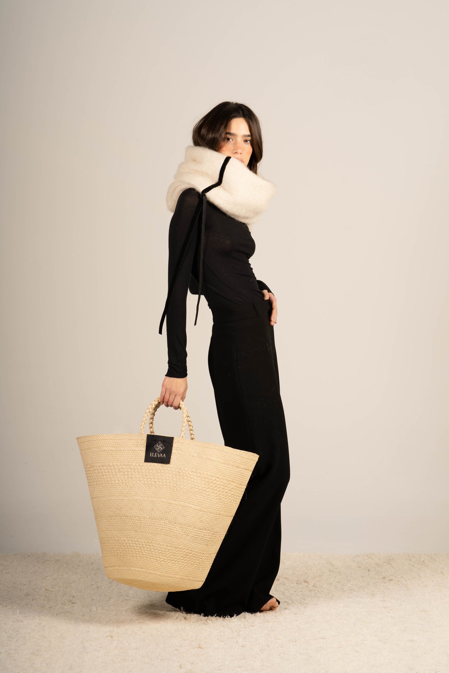 Natural Beige Mohair Balaclava Hats ELEVAA 