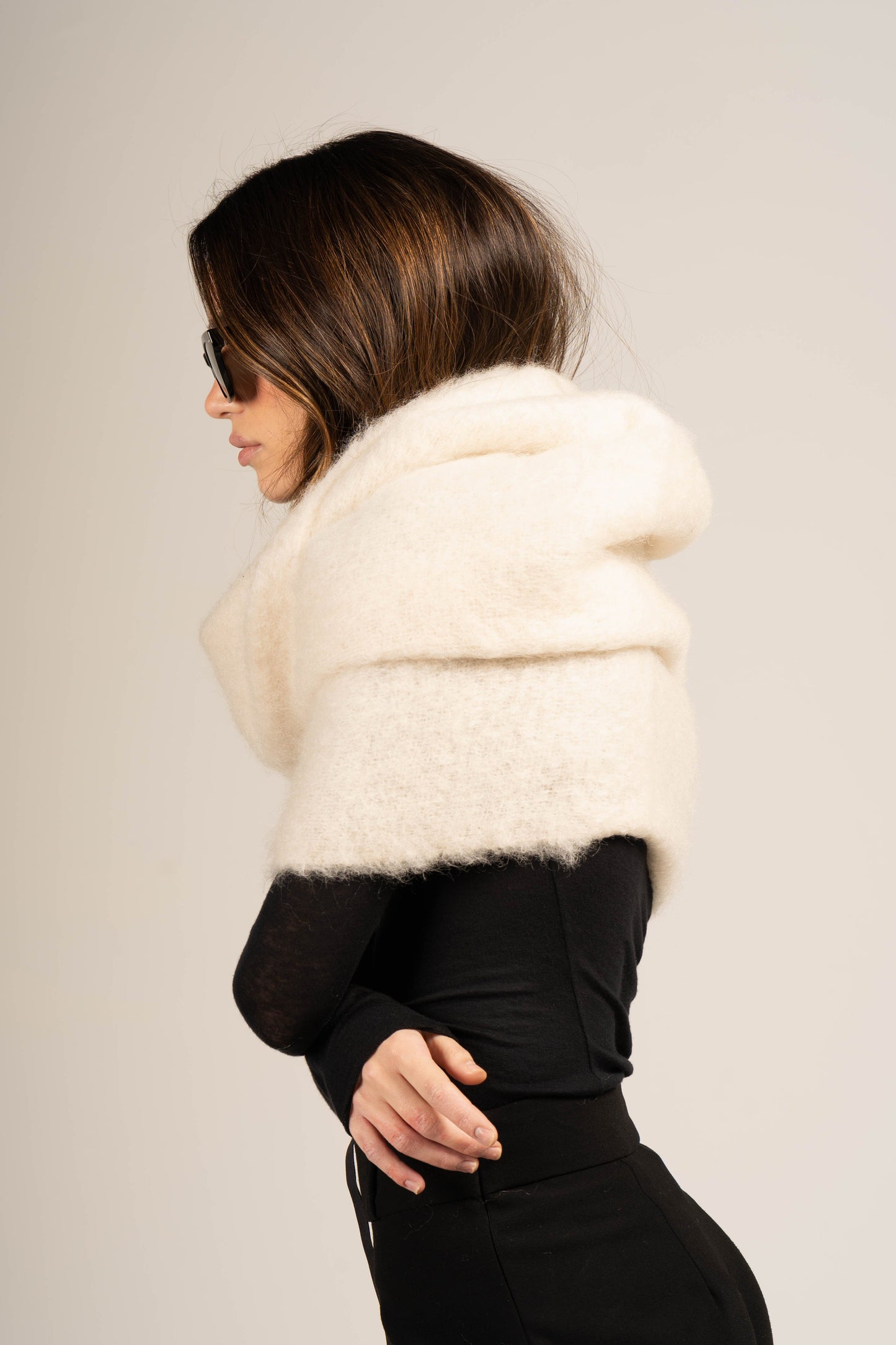 Natural Beige Mohair Balaclava Hats ELEVAA 