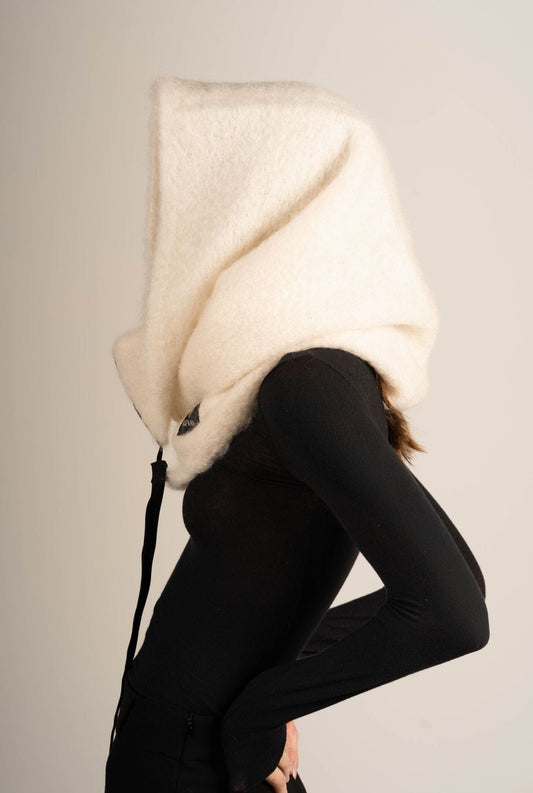 Natural Beige Mohair Balaclava Hats ELEVAA 