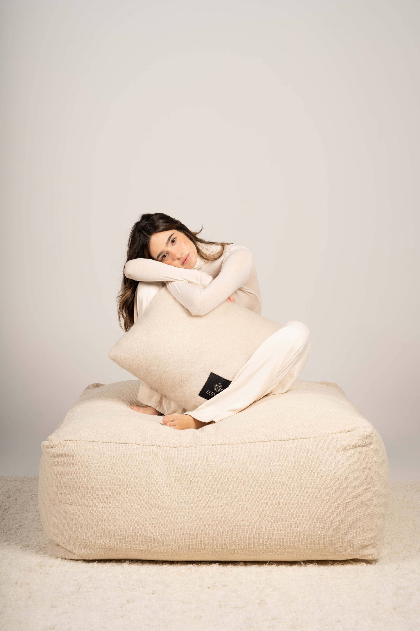 Natural Beige Mohair Cushion Cushions ELEVAA 