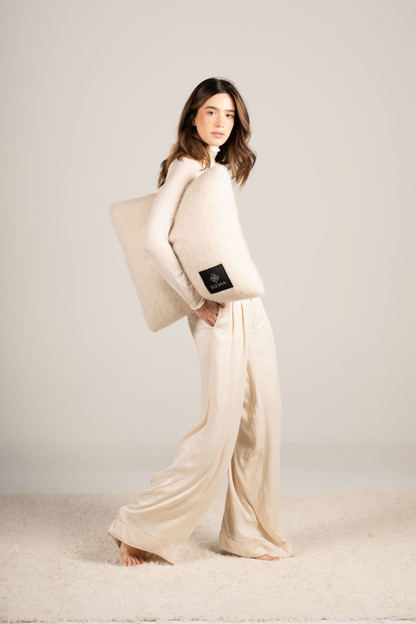 Natural Beige Mohair Cushion Cushions ELEVAA 