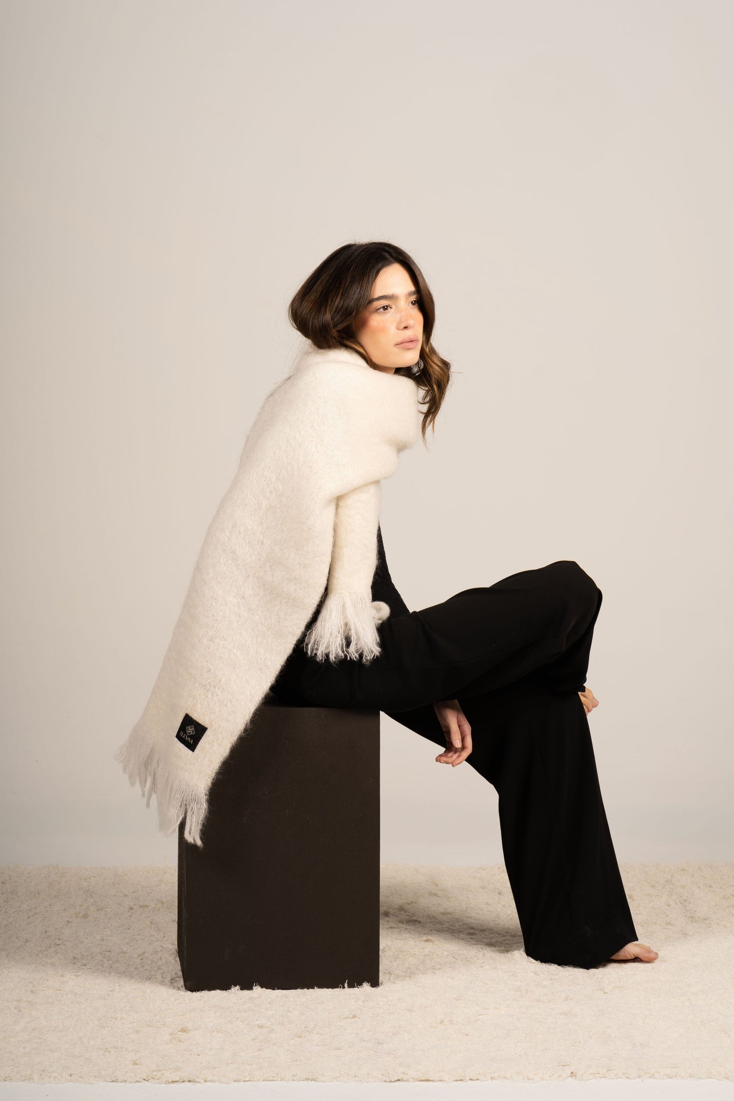 Natural Beige Mohair Scarf Accessories ELEVAA 