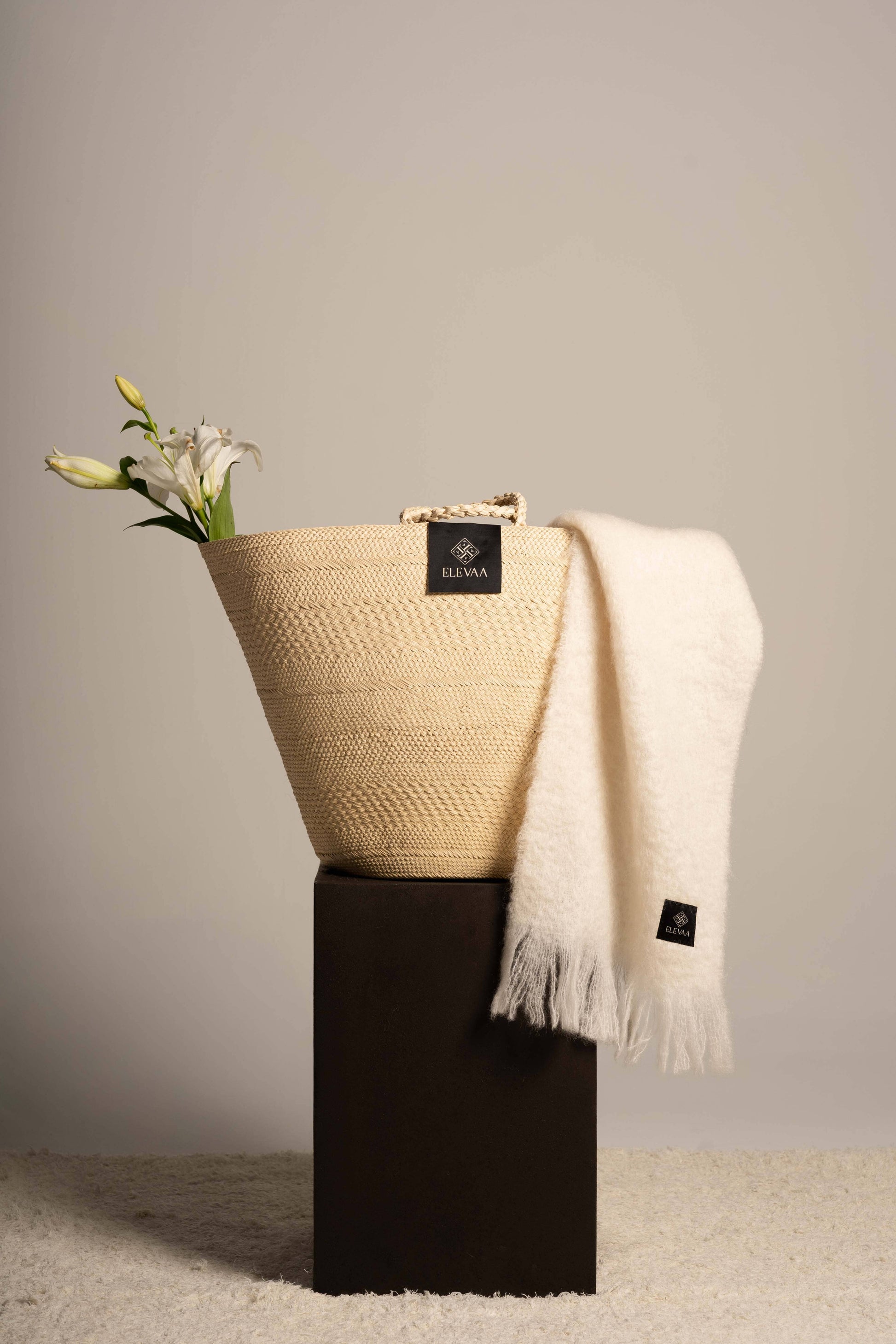 Natural Beige Mohair Scarf Accessories ELEVAA 