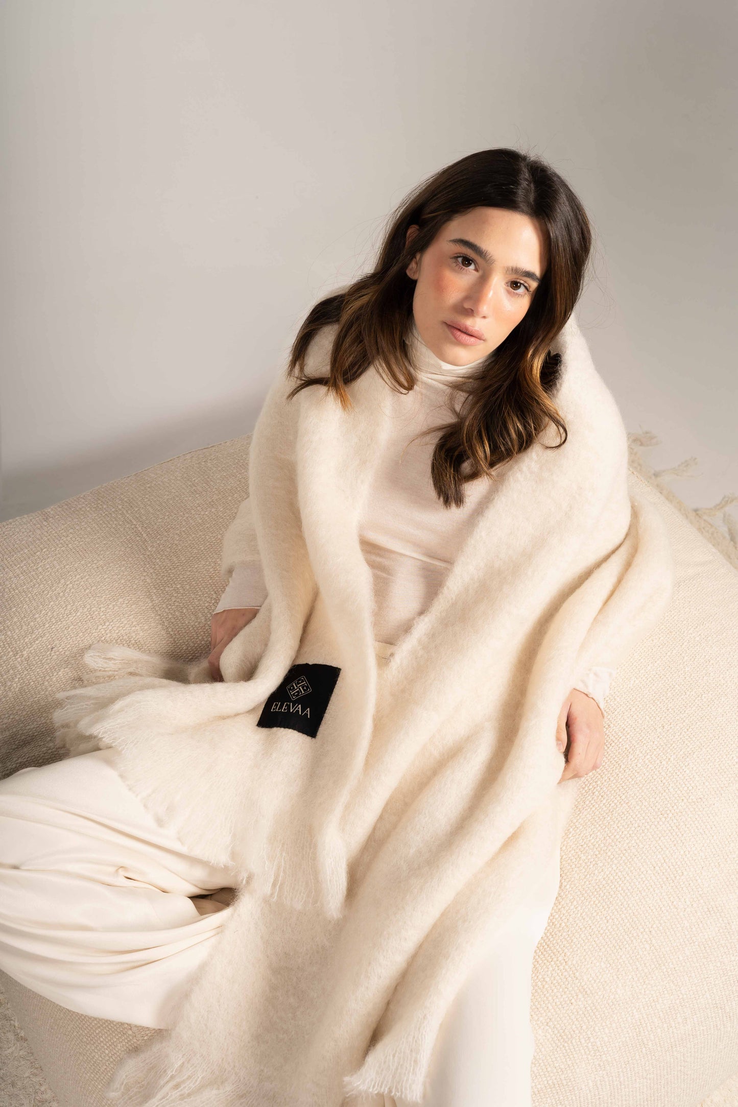 Natural Beige Mohair Shawl Foulards & Scarves ELEVAA 