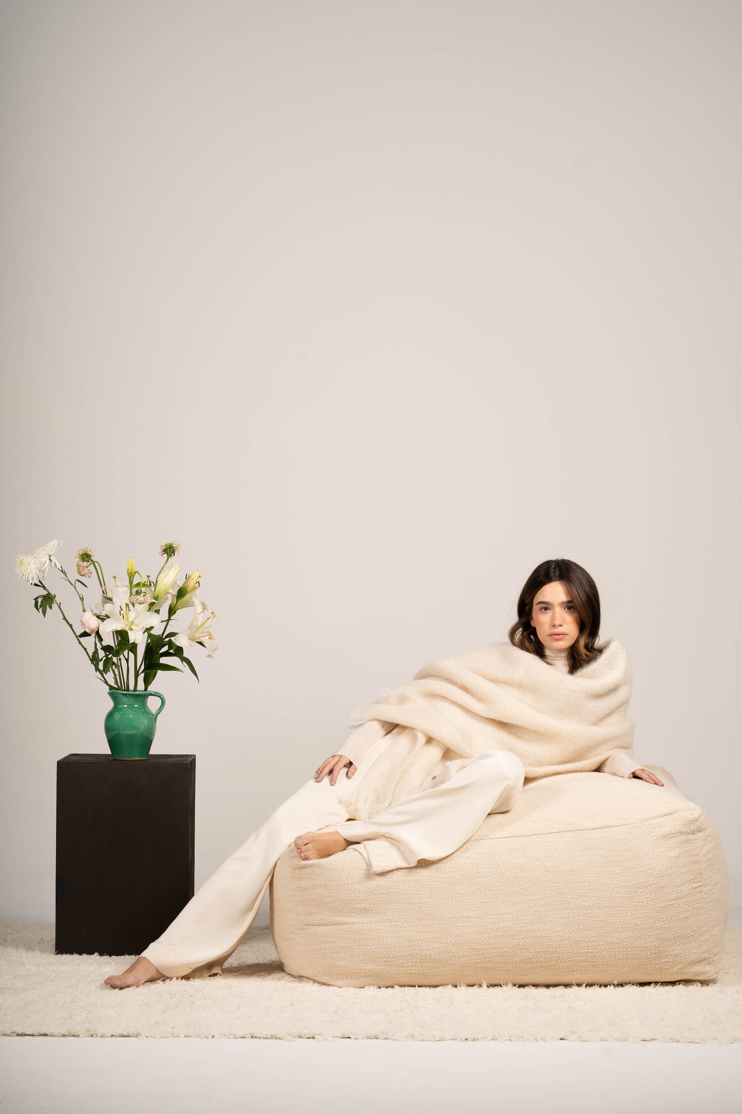 Natural Beige Mohair Shawl Foulards & Scarves ELEVAA 