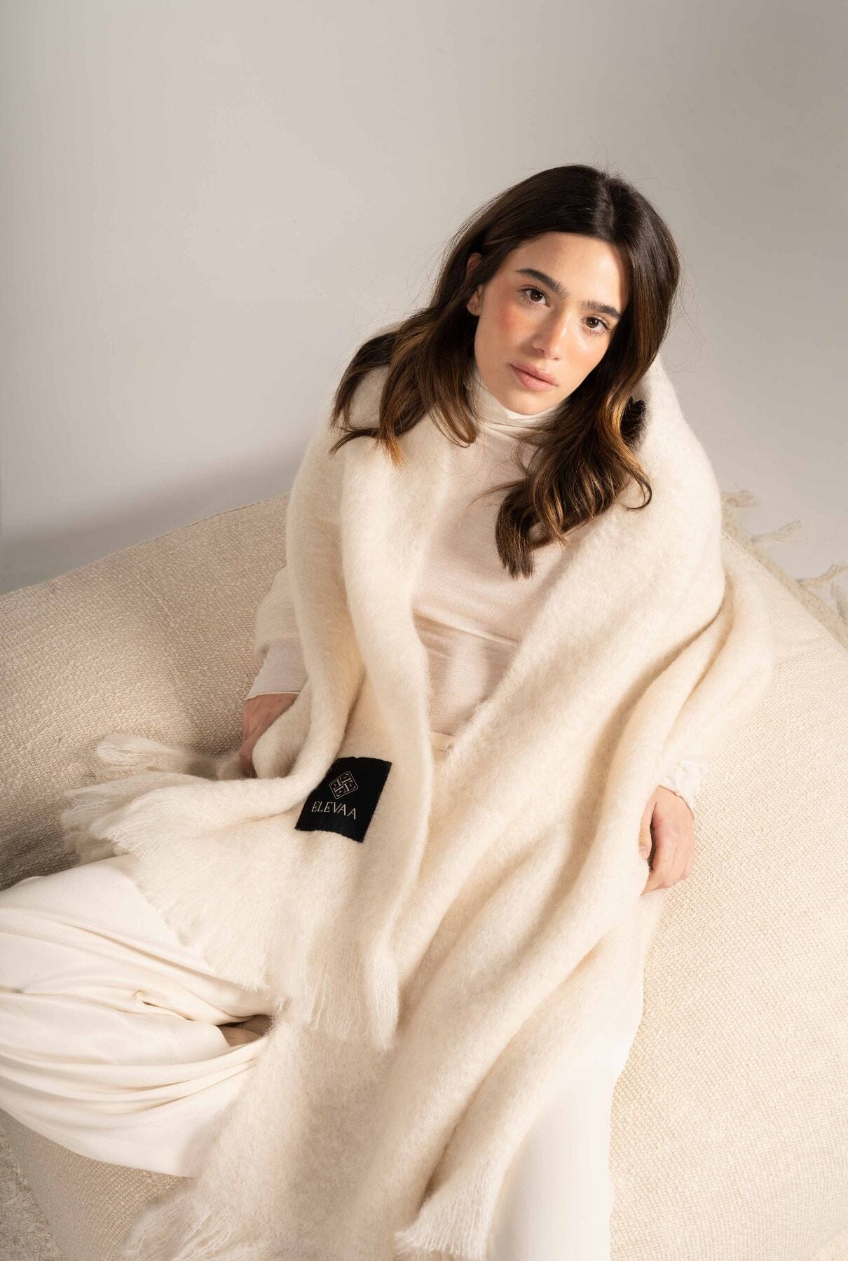 Natural Beige Mohair Shawl Foulards & Scarves ELEVAA 