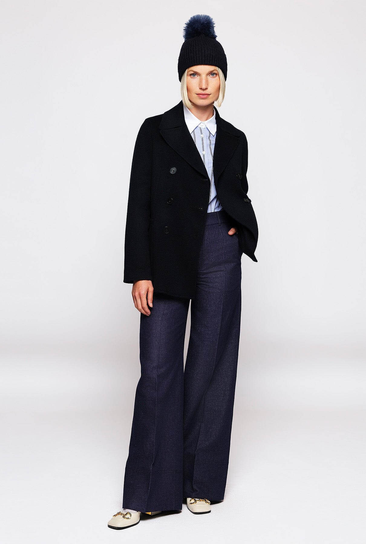 Navy blue wool & cashmere double-face jacket Coats Mirto 