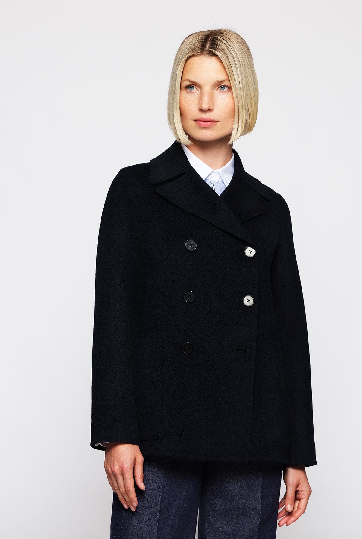 Navy blue wool & cashmere double-face jacket Coats Mirto 