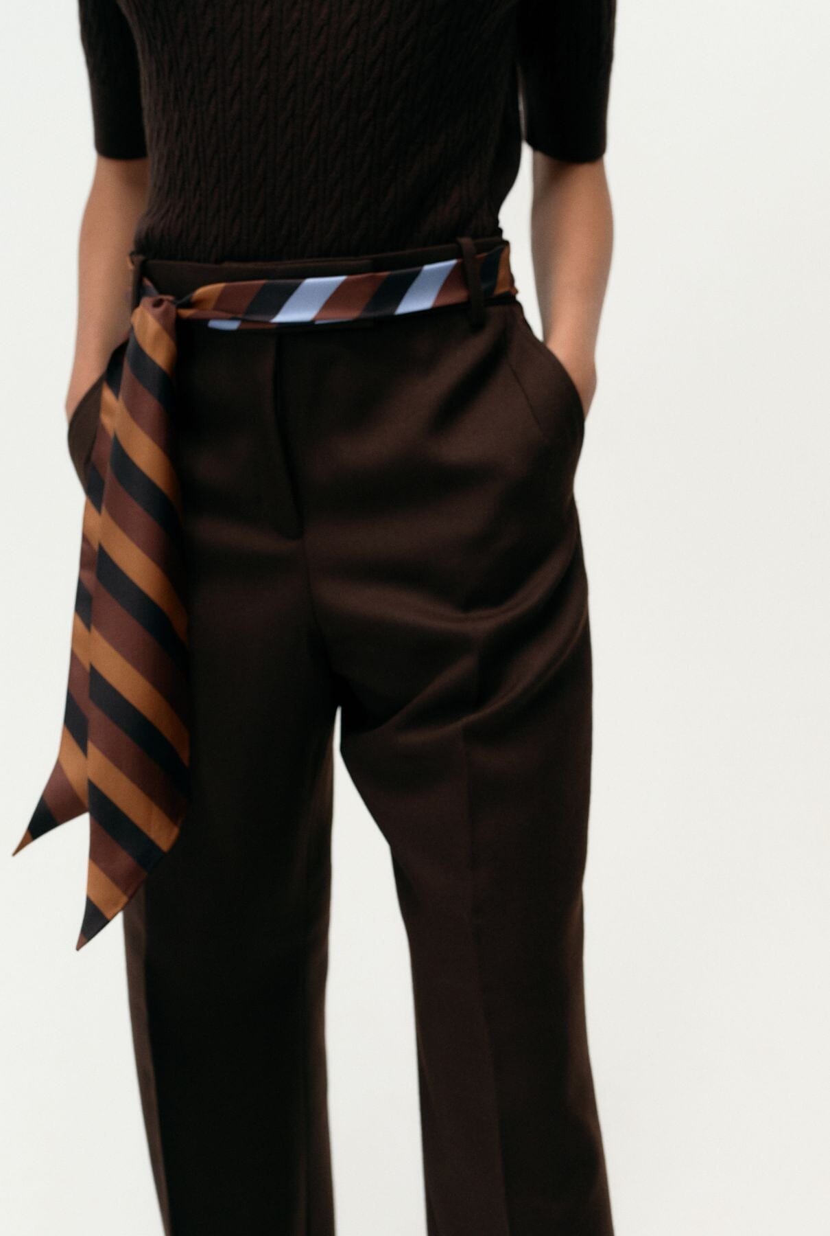 Nolita Stripe scarf cognac Foulards & Scarves Van Hise 