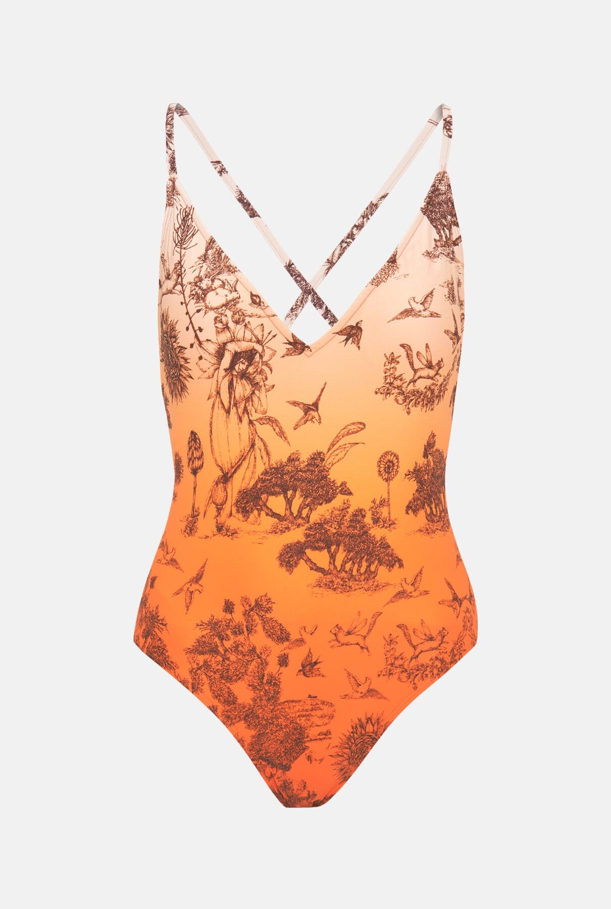 Orange toile de jouy print swimsuit Swimwear Mirto 