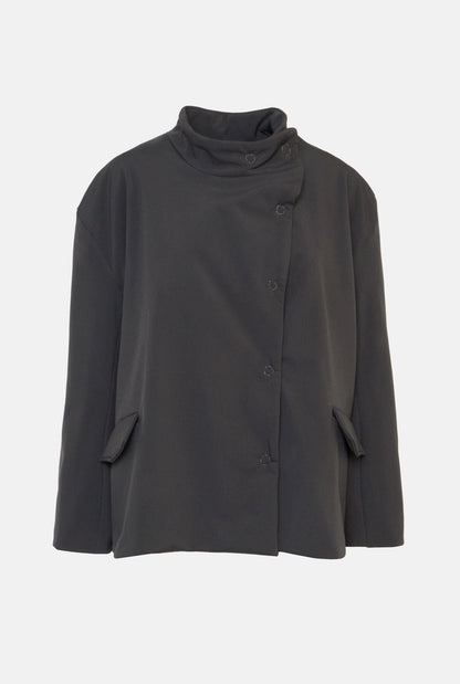 Oversized asymmetrical dark grey casual coat Dresses Habey Club 
