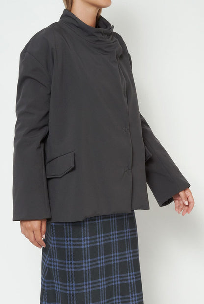Oversized asymmetrical dark grey casual coat Dresses Habey Club 