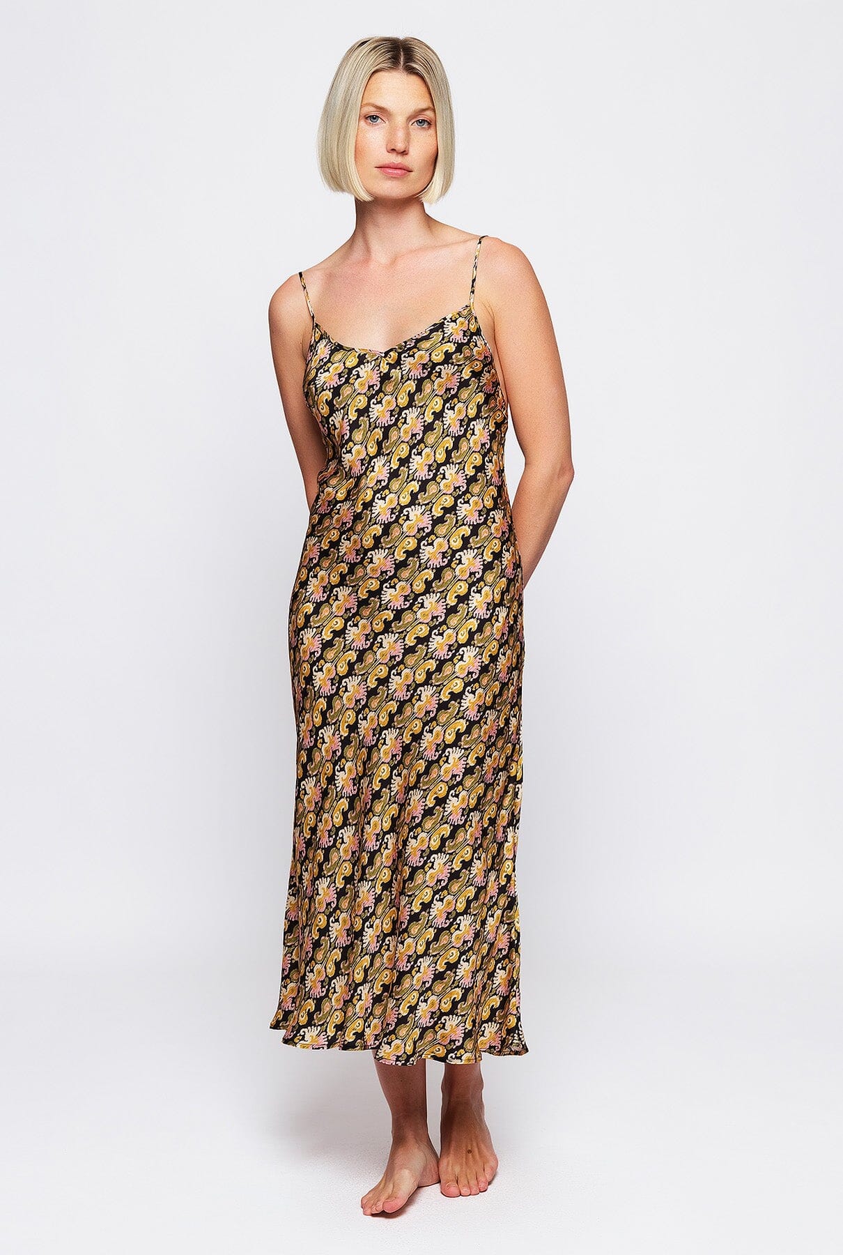 Paisley print black background slip dress Sleepwear Mirto 