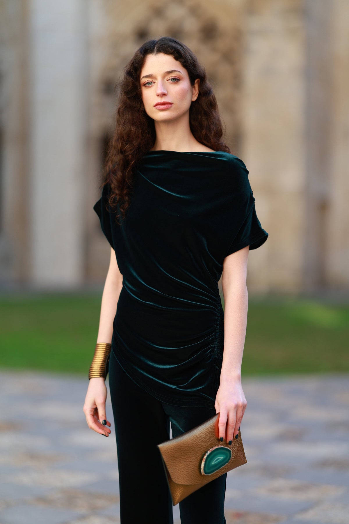 Paloma Green Velvet Top Blouses Elisa Cortés 