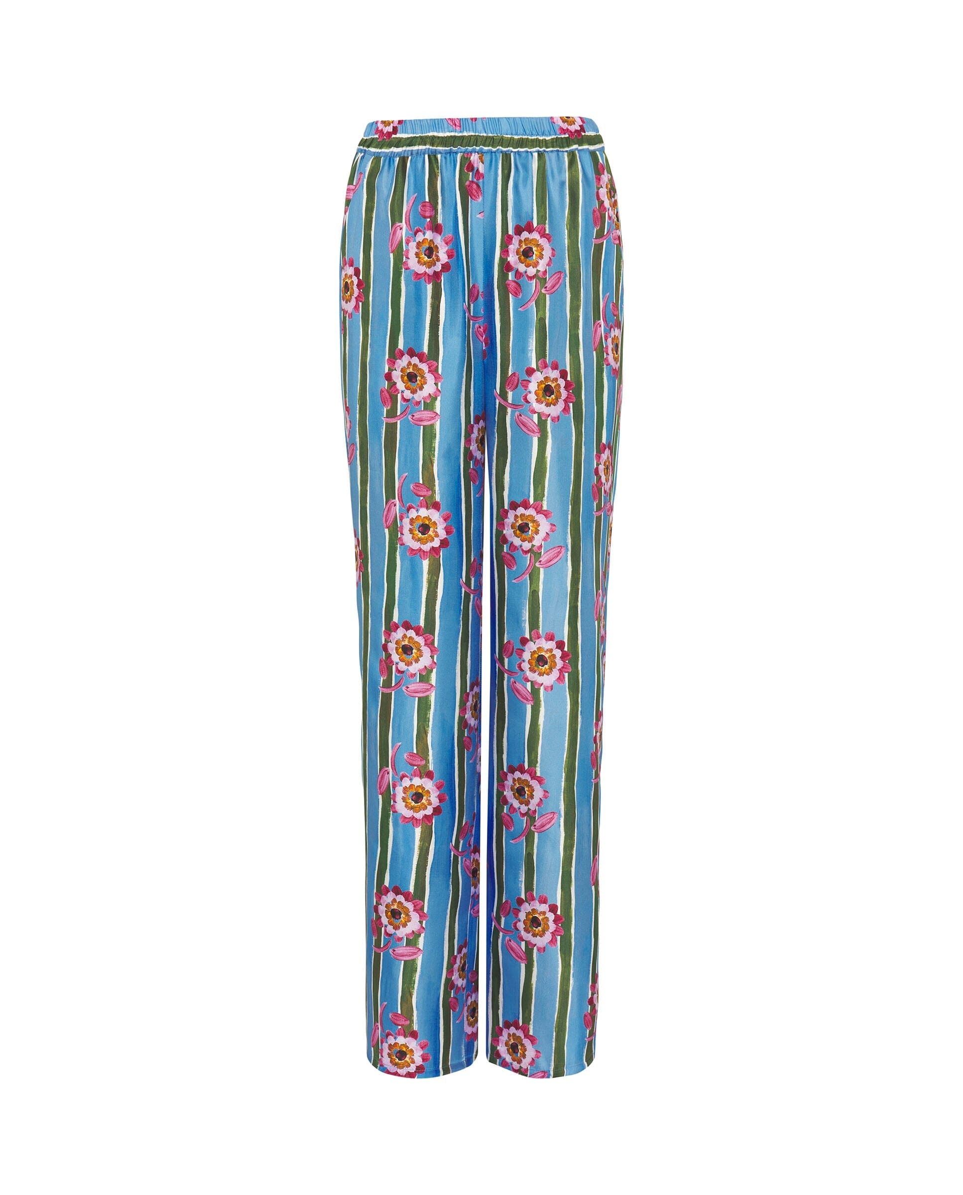 Pantalón azul estampado de seda MUJER / PANTALONES / PANTALONES LARGOS Mirto 