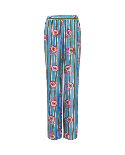 Pantalón azul estampado de seda MUJER / PANTALONES / PANTALONES LARGOS Mirto 