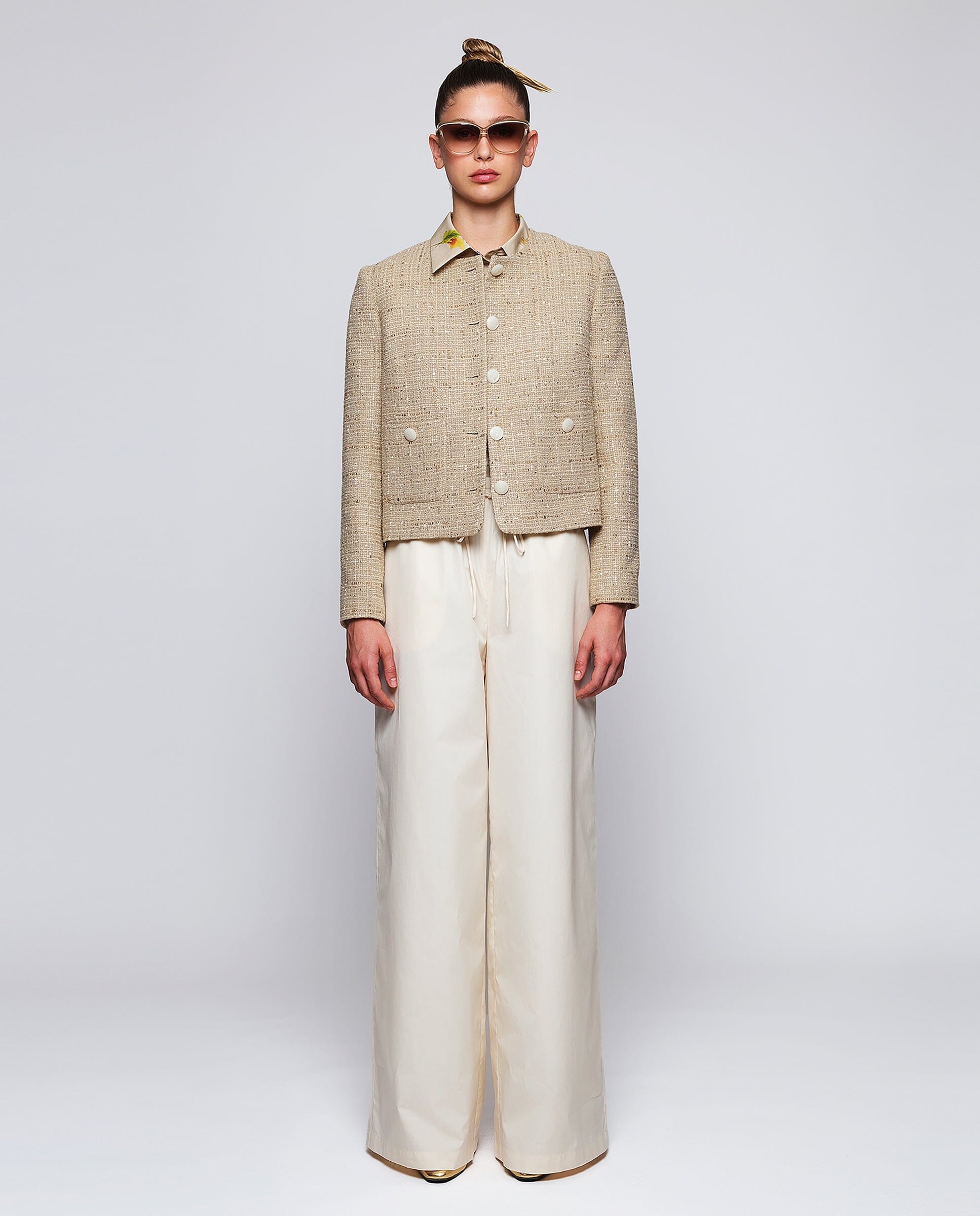 Pantalón beige de algodón cintura elástica Trousers Mirto 