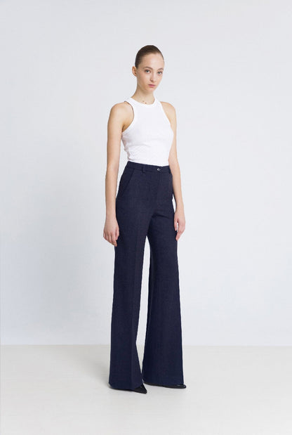 Pantalón flare lana azul Trousers Bleis Madrid 