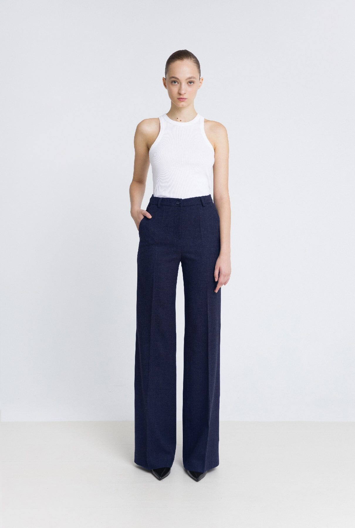 Pantalón flare lana azul Trousers Bleis Madrid 