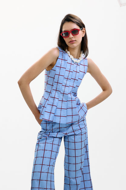 Pantalón Lido Azul Cuadros Burdeos Trousers IPA BRAND 