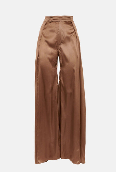 Pantalón palazzo de seda marrón · Malne