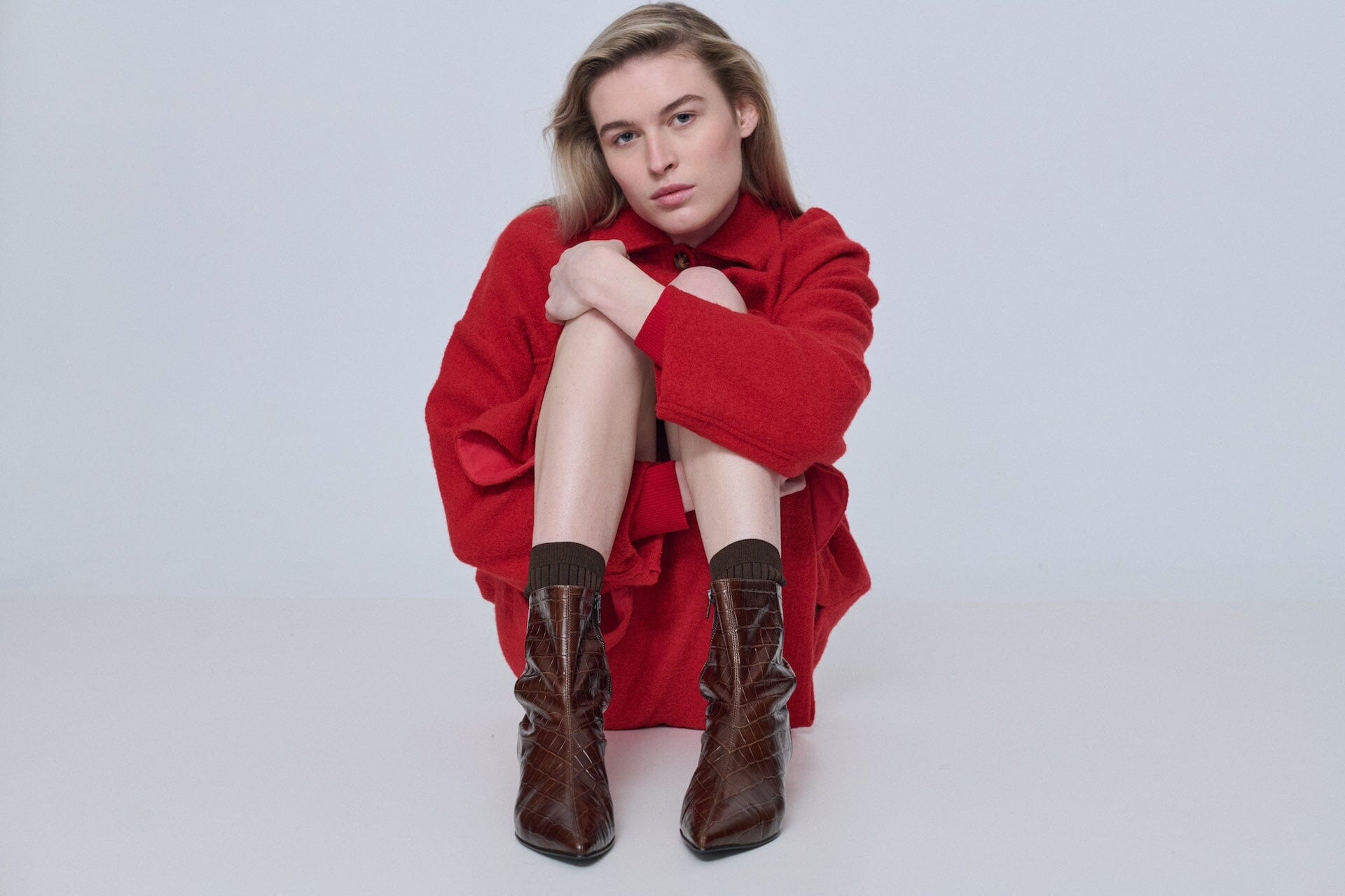 Paula Ankle Boots in Chocolate Croco-effect Leather Booties AUGUSTA 