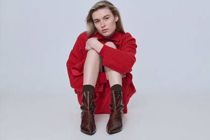 Paula Ankle Boots in Chocolate Croco-effect Leather Booties AUGUSTA 