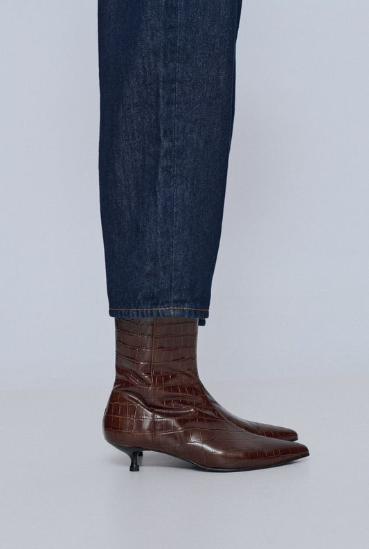 Paula Ankle Boots in Chocolate Croco-effect Leather Booties AUGUSTA 